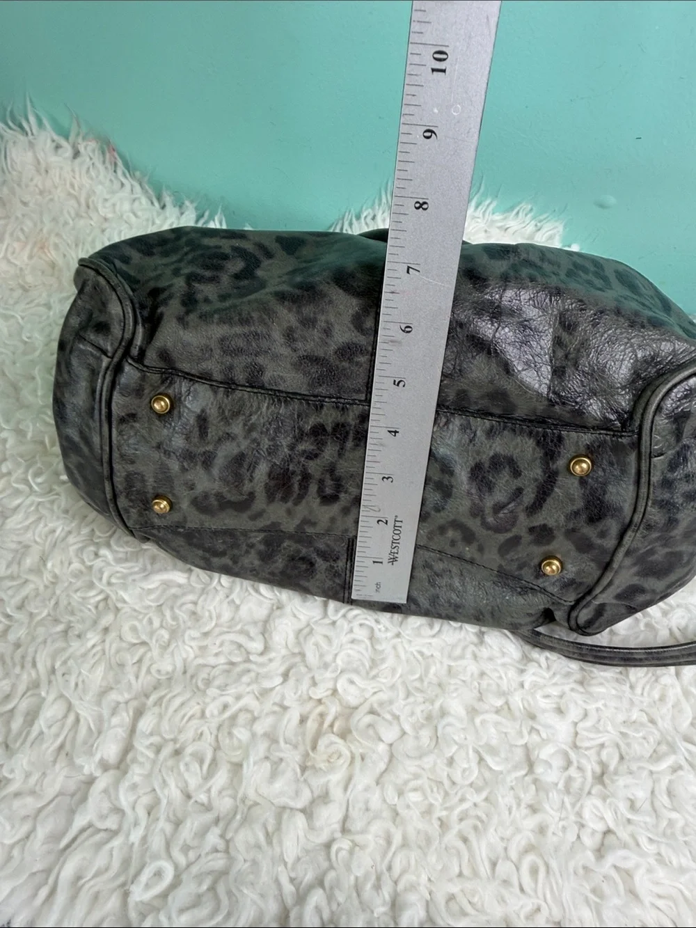 Brahmin Adore Charcoal Leopard-Print Leather Satchel with Gold Hardware